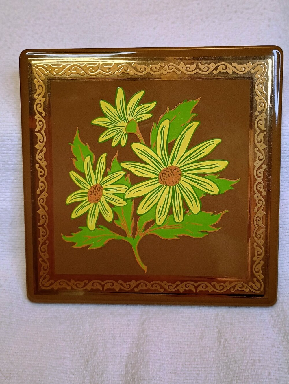 Enamel Tile Georges Briard Art Daisy Pop Art Metal Decorative Old Vintage Stock